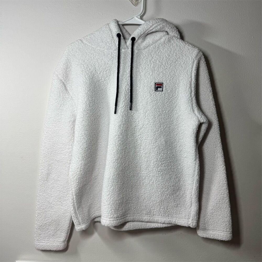 Fila Women's Sherpa Hoodie Medium White Fuzzy Pullover Sweatshirt